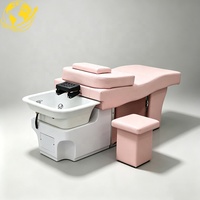 Lit de massage thaïlandais rose moderne pour salon de beauté, équipement de rangement, mobilier, lit de shampoing, lit de spa capillaire en cuir PU avec cadre en acier inoxydable