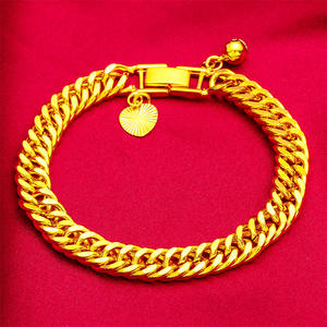 سوار سلسلة كوبان مزدوج صلب مطلي بالذهب الأصفر عيار 24 ، سوار مجوهرات رجالي هندسي كلاسيكي ، قلب الجرس للرجال والنساء ، هدية - Product Image 3