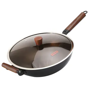 Indução Sprial Home Panelas Wok Elétrico Autêntico Profissional De Aço Inoxidável Chinês Capa De Metal De Vidro Antiaderente Wok