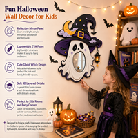 Décoration d'Halloween pour Porte et Fenêtre : Miroir Suspendu en EVA, Chapeau de Sorcière Fantôme Adorable, Lune, Étoile et Chauve-souris
