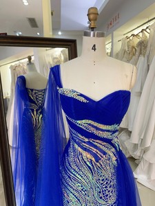 Vestido de Noche Largo Elegante de un Solo Hombro, Estilo Línea A, Color Azul Marino, para Fiesta - Product Image 5