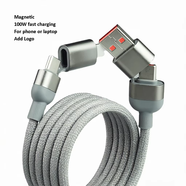 100W 4-in-1 Magnetic USB Type-C Cable with 5A PD Fast Charging Nylon Material Pure Copper Conductor for iphone Power Banks