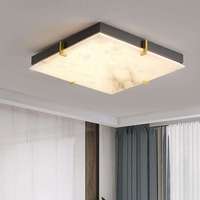 Décoration d'intérieur moderne, minimaliste, chandelier de plafond carré en cuivre, marbre d'alabastro blanc naturel, LED, télécommande AC, pour salon