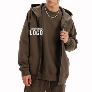 Cardigan à fermeture éclair intégrale de haute qualité, sweat-shirt pour homme en polaire, mode décontractée, épaules tombantes, couleur unie, vintage, sweat-shirt à fermeture éclair pour homme - Product Image 1