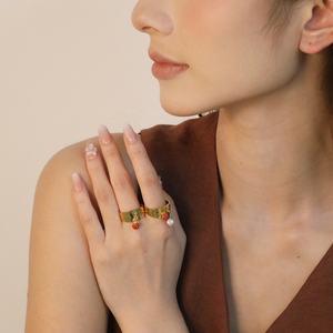 Joyería de Acero Inoxidable, Chapado en Oro de 18K, Anillos Abiertos con Esmalte Mixto, Juego de Anillos con Gemas Coloridas y Perlas para Mujer - Product Image 3