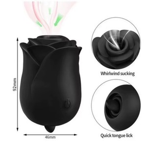 Frauen Rosen-Sexspielzeug Leistungsstarker Klitoris-Sauger Schwarzer Rosen-Vibrator mit Leckzunge Doppelseitiger Rosenförmiger Vibrator für Paare - Product Image 3