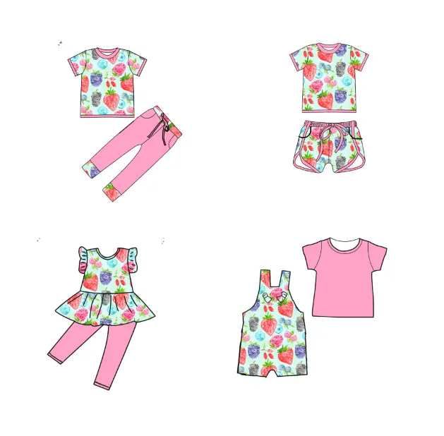 बेबी बुटीक कपड़े पोशाक बच्चों लड़कियों पतझड़ कपड़े स्ट्रॉबेरी टॉप और स्कर्ट बच्चों का सेट