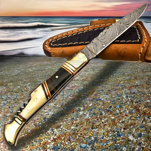 Custom Damascus Steel Fixed Blade Utility <b>Knife</b> Bull Horn Camel <b>Bone</b> <b>Handle</b> Personalized Name Logo High Quality Hunting Camping - Product Image 2