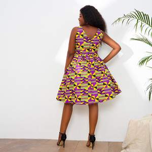 Nouveauté robe d'été en polyester ciré sans manches au genou pour femmes robe africaine imprimée en <span class=keywords><strong>cire</strong></span> Ankara - Product Image 6
