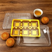 Boîte d'emballage alimentaire en plastique jetable écologique à 6 compartiments avec couvercle transparent et plateau doré pour pâtisserie, dessert, gâteau de haricot mungo