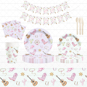 DAMAI Vaisselle jetable bohème cowgirl western pour fête, assiettes, serviettes, fourchettes, décorations sur le thème du Far West pour filles, pour 8 personnes - Product Image 1