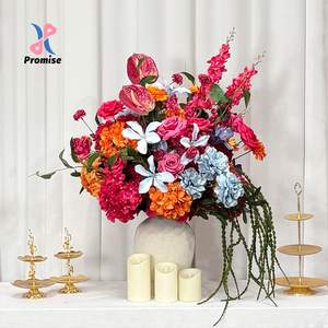 Tropical Pink Orange Blue Realistic Artificial Flower Arrangement Silk Modern Anthurium Hydrangea Centerpiece for Wedding Table - Product Image 2