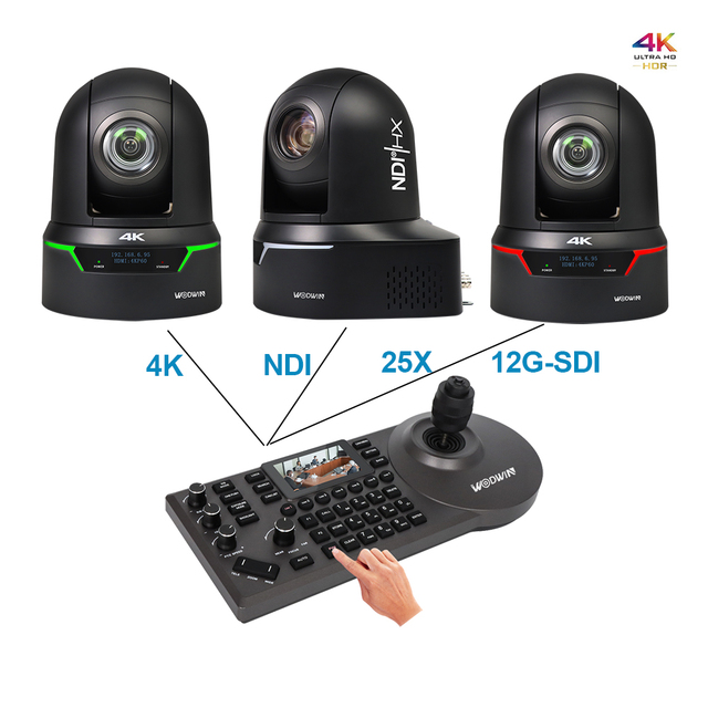 2025 New NDI UHD 4K 60FPS 12G SDI 25X Zoom Broadcasting Grade AI Tracking PTZ Live Streaming Camera 4K Audio Conference System