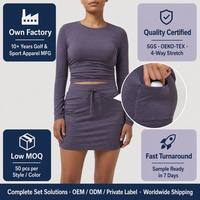 Ensemble assorti haut court à manches longues et mini-jupe pour femme, avec cordon de serrage, style athleisure, pour gym, yoga, golf, tennis, tenue décontractée deux pièces OEM