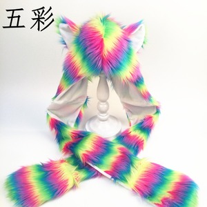 Einhorn Farbe Kunst pelz Hut mit bedruckten Cartoon Tier muster Jacquard Style Schal Handschuhe Set für Amazon und Ebay - Product Image 4