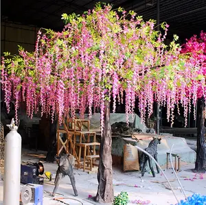Artificial Silk Wisteria Blossom Tree Custom Handmade Large Pink Flower Tree For Wedding Decoration Artificial Wisteria Tree