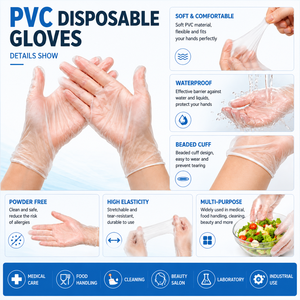 <span class=keywords><strong>Gants</strong></span> jetables en PVC transparents, sans poudre, adaptés aux aliments, résistants aux produits chimiques, compatibles avec les écrans tactiles, imperméables, antistatiques pour la cuisine et l'industrie - Product Image 2