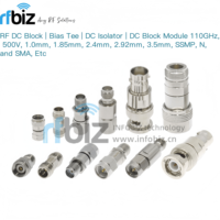Module de blocage RF DC 67 GHz 500 V 50 ohms, Bias Tee et Isolateur DC avec connecteurs coaxiaux SSMP N SMA etc. 1,0 mm-3,5 mm en acier inoxydable