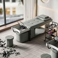 Chaise de lavage en cuir rose équipement de salon de beauté moderne lit de luxe style thaïlandais poser salon de coiffure shampooing lit avec vapeur