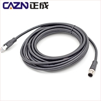 Conector Circular Estándar M12 Impermeable, Macho y Hembra, 8 Pines, Código A, PVC PUR, Cable de 10 Metros, 24 AWG, Color Negro