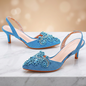 Sandalias de tacón de aguja con punta y tira trasera de perlas personalizadas de alta calidad para boda, al por mayor, ligeras, con soporte de arco de PU - Product Image 1
