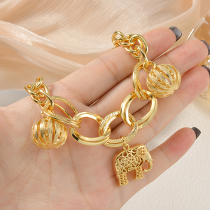 Trendy charm wholesale women fashion thick link <b>copper</b> carved elephant spherical openwork ornament fine 18k gold plated <b>bracelet</b> - Product Image 3
