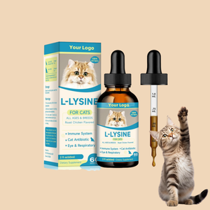 Complément alimentaire en gouttes de L-Lysine pour chats, soutien immunitaire, Lysine pour les problèmes respiratoires félines, éternuements, nez qui coule, soutien oculaire - Product Image 1