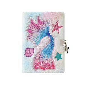 Journal intime en peluche avec queue de sirène coquillage personnalisé avec serrure et stylo Journal scolaire flou pour filles - Product Image 2