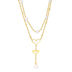 สร้อยคอแฟชั่นสไตล์ฝรั่งเศสประดับมุกห้อยระย้ารูปหัวใจ  วัสดุสแตนเลส สำหรับผู้หญิง ของขวัญ เครื่องประดับ - Product Image 1
