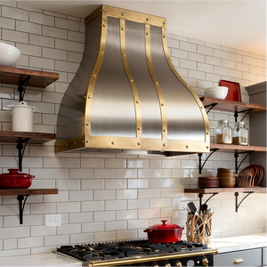 <span class=keywords><strong>Hotte</strong></span> de <span class=keywords><strong>cuisine</strong></span> en acier inoxydable de forme cloche incurvée de grande épaisseur avec des lanières en laiton pour une <span class=keywords><strong>cuisine</strong></span> de luxe - Product Image 4