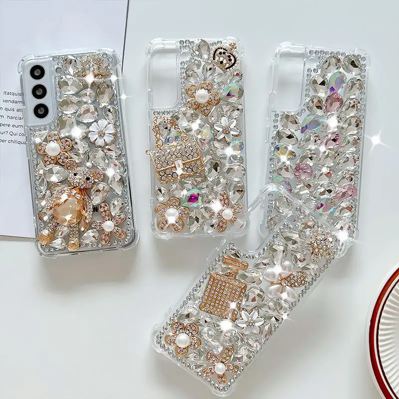 Custodia per telefono con strass diamantato per Samsung Galaxy S22 S21Ultra S21 FE S20 Plus Note20Ultra 3D di lusso con scintillio di cristallo Glitter