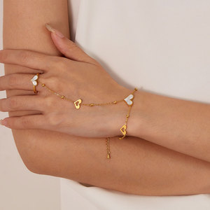 Bracelet Cœur en Acier Inoxydable 316L Anti-ternissement Plaqué Or PVD 14k 18k pour Femme, Chaîne de Main de Mariée et Bague - Product Image 1