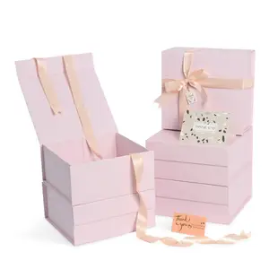 定制粉色纸盒包装发假盒磁性礼品包装盒带标志