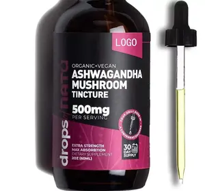 Ashwagandha líquido orgânico ksm 66, extrato de raiz, função cognitiva de gotas e impulsionador de foco