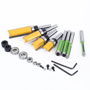 Jeu de fraises à roulement jaunes (8 pièces), fraises droites vertes, fraises de finition en carbure à une dent pour machines-outils de travail du bois - Product Image 2