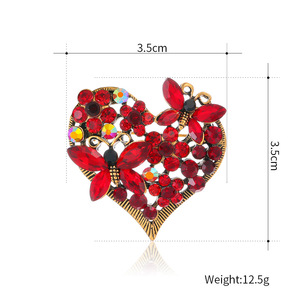 YOUFENG joyería llegada moda elegante y elegante <span class=keywords><strong>Vintage</strong></span> mariposa corazón cristal brillante broche para Mujer Flor broche Pin - Product Image 4