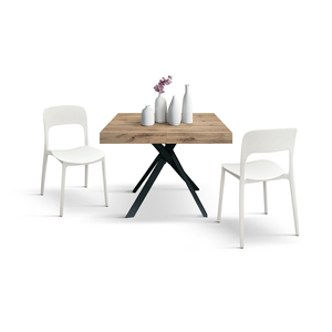 Table à manger extensible Leonardo 95 à 145 cm, plateau en mélamine chêne rustique, pieds croisés noirs, usage intérieur - Product Image 4