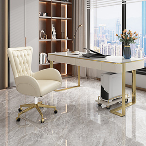 Chaise de bureau Chesterfield en cuir moderne et luxueuse, fixe ou pivotante, pour bureau d'ordinateur, mobilier de bureau - Product Image 2