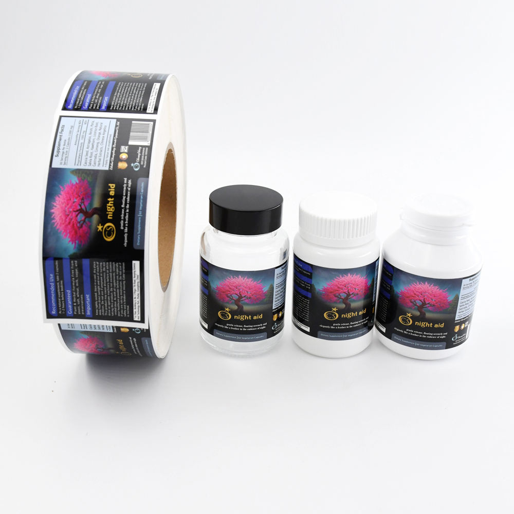 Custom Waterproof Medical Vitamin Supplement Labels Self Adhesive Roll Stickers for Pharmaceutical Pill Bottle Labels