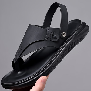 Sandales à lanières en T pour hommes, bout ouvert, dessus en PU, semelle extérieure en caoutchouc antidérapante, chaussures décontractées pour l'extérieur, mode estivale - Product Image 1