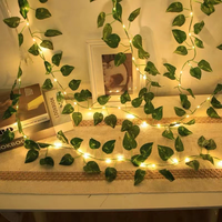 Guirlande lumineuse LED AC en plastique imperméable IP65, feuilles de lierre artificielles, décorations de Noël intérieures et extérieures, rechargeable, à intensité variable, 2 m