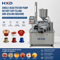 Machine d'emballage de gobelets pour sauces et miel avec remplissage rotatif automatique, dosage et scellage thermique de gobelets en plastique et film aluminium pour produits alimentaires