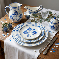Assiettes en céramique imprimées de fleurs vintage modernes, ensembles de vaisselle de luxe en porcelaine, assiettes de dîner pour la restauration, mariage, restaurant et maison