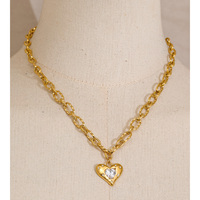 Collier pendentif cœur tendance en acier inoxydable plaqué or JINYOU 3861, serti de zirconiums cubiques, bijoux de mode pour femmes