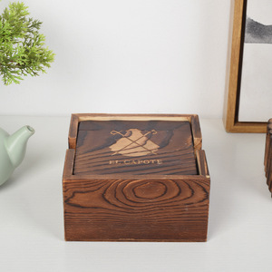 Wooden Coaster <b>Set</b> <b>Square</b> Shape 6 Piece Sepia Color Creative Desktop Mat For Tea Cup Protection - Product Image 2