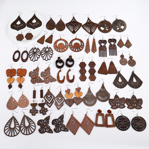 Boucles d'oreilles en bois Musesure, <span class=keywords><strong>best</strong></span>-<span class=keywords><strong>seller</strong></span>, style européen et américain, géométriques, creuses, faites à la main, légères - Product Image 1