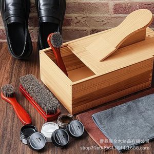 Boîte de rangement en bois de pin pour cirage de chaussures, kit d'entretien des chaussures avec pédale - Product Image 2