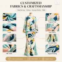 Abaya sirène personnalisée pour femme, en polyester bleu léger et respirant, imprimé floral tropical, OEM ODM, marque privée, Malaisie Raya