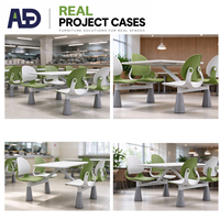 Ensemble table et chaises de cantine en PP pour salle scolaire, avec structure métallique et sièges connectés
