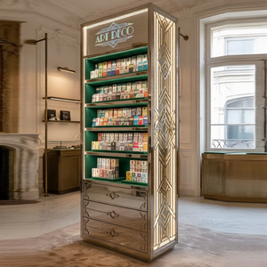Élégant présentoir à cigarettes de luxe avec finition métallique, éclairage LED, pour magasin de tabac - Product Image 5